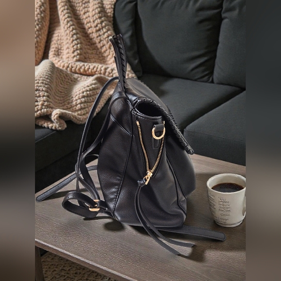 Moda Luxe Black Vegan Pebbled Leather Backpack - Picture 4 of 10